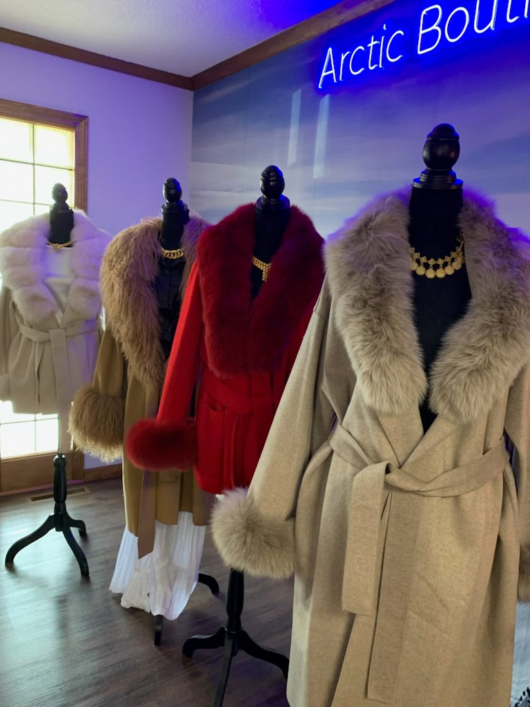 Long Cashmere Gray Coat with Fox Fur Collar and Cuffs
