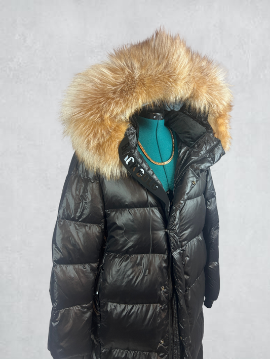 BLACK COLD PUFFER COAT WITH FUR HOOD