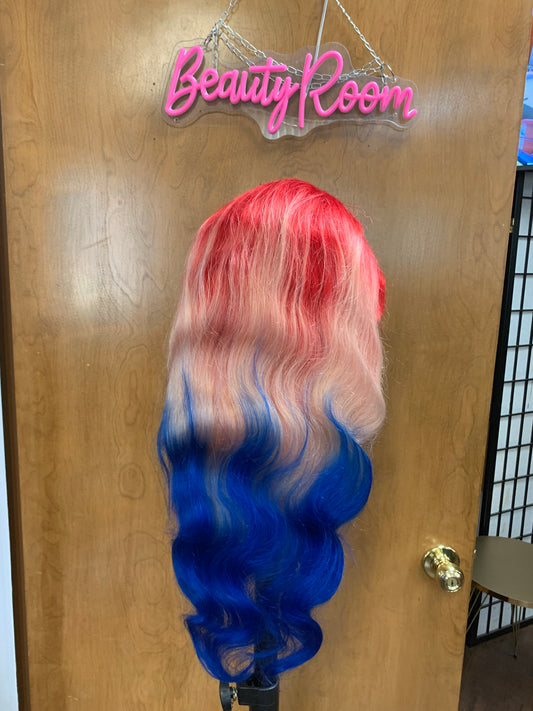 13x4 frontal red/white/blue 26 inch wig.