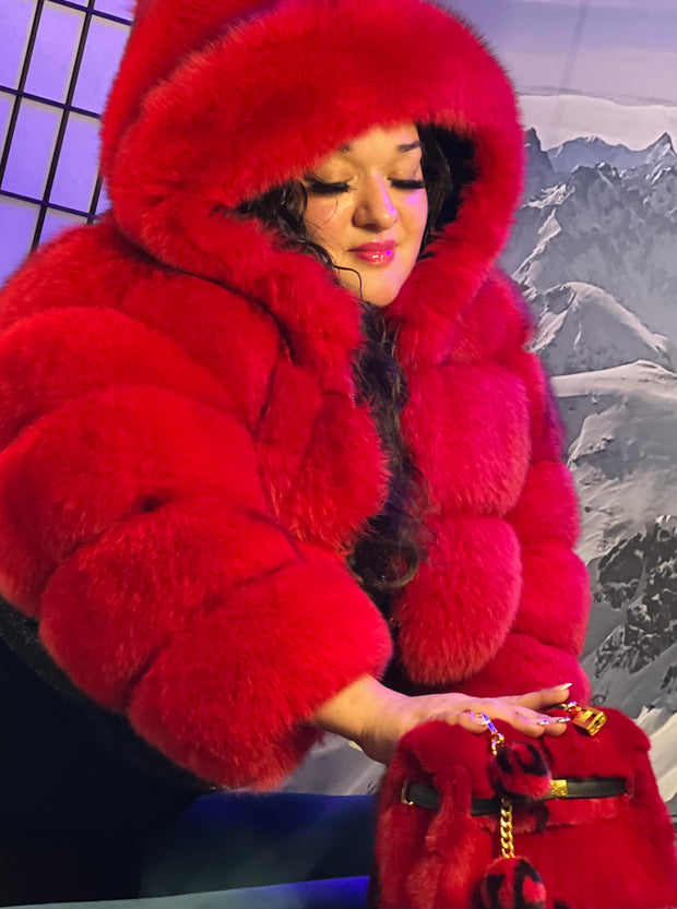 Fox fur Hooded Cropped Coat