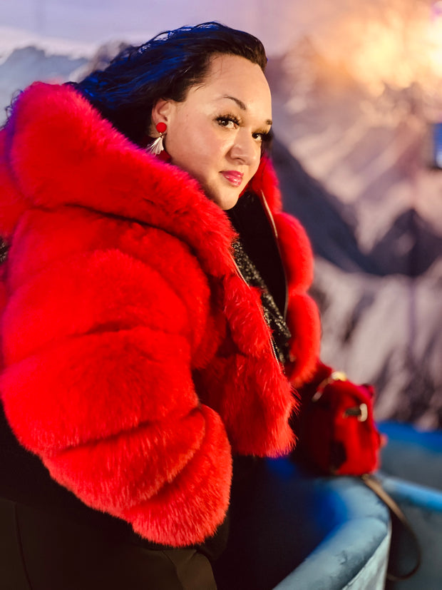 Fox fur Hooded Cropped Coat