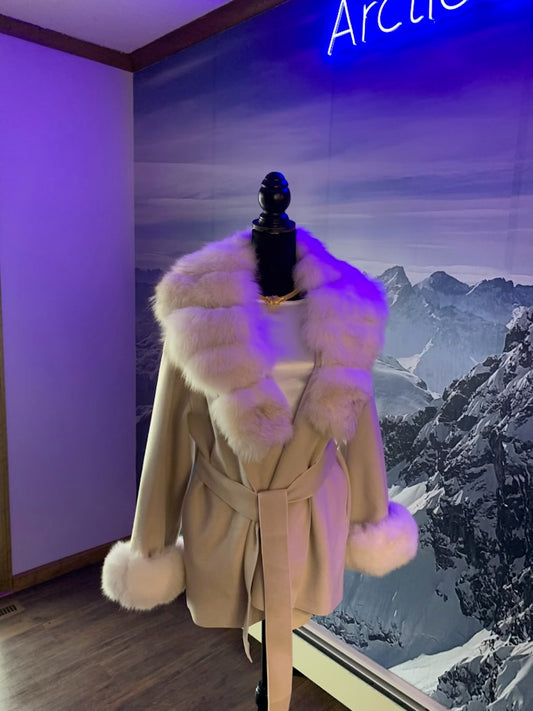 Short Cashmere Coat with Fox Fur Collar & Cuffs