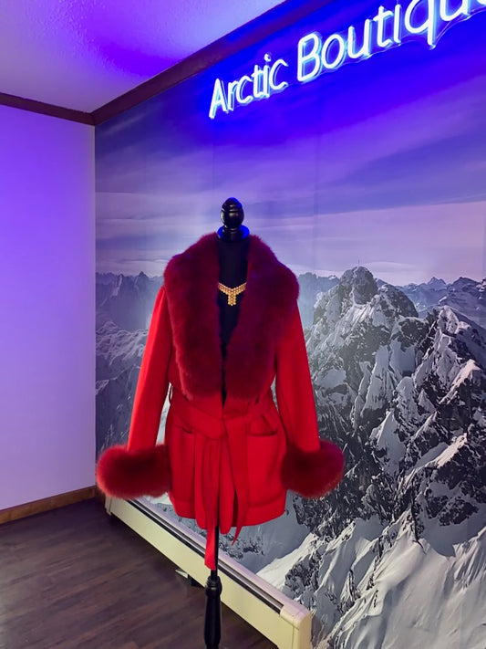 Short Cashmere Coat with Fox Fur Collar & Cuffs