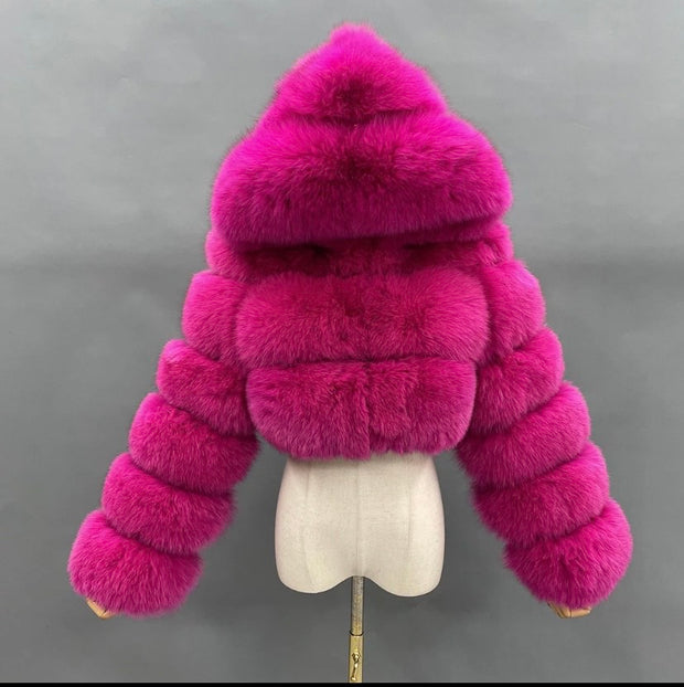 Fox fur Hooded Cropped Coat